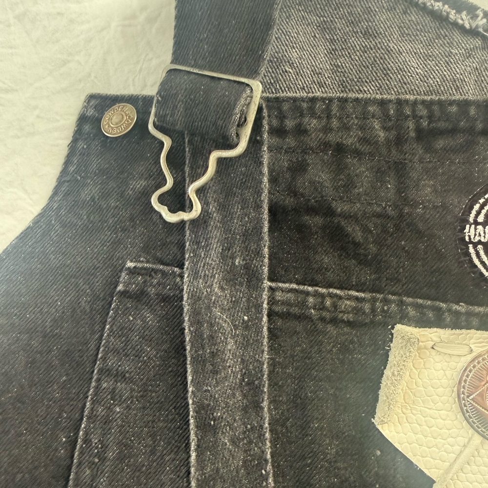 Harley Davidson Patch Women’s Black Denim Cropped Vest Bikercore Biker Size L - Picture 4 of 7